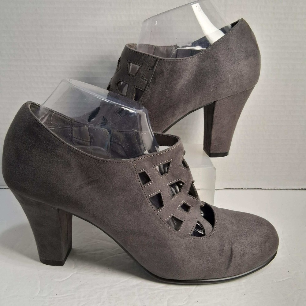 Aerosoles Gray Suede Cutout Block Heel Mary Jane Ankle Booties‎ Shoes US 9 EU 40